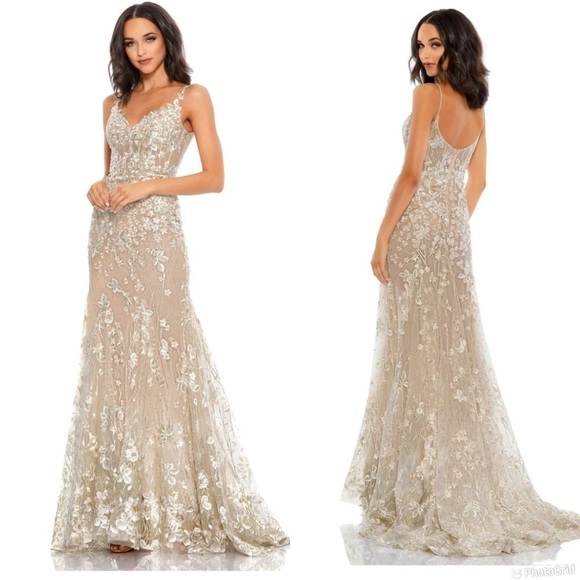 Mac Duggal Floral Embroidered Corset Bodice Gown - Picture 1 of 12
